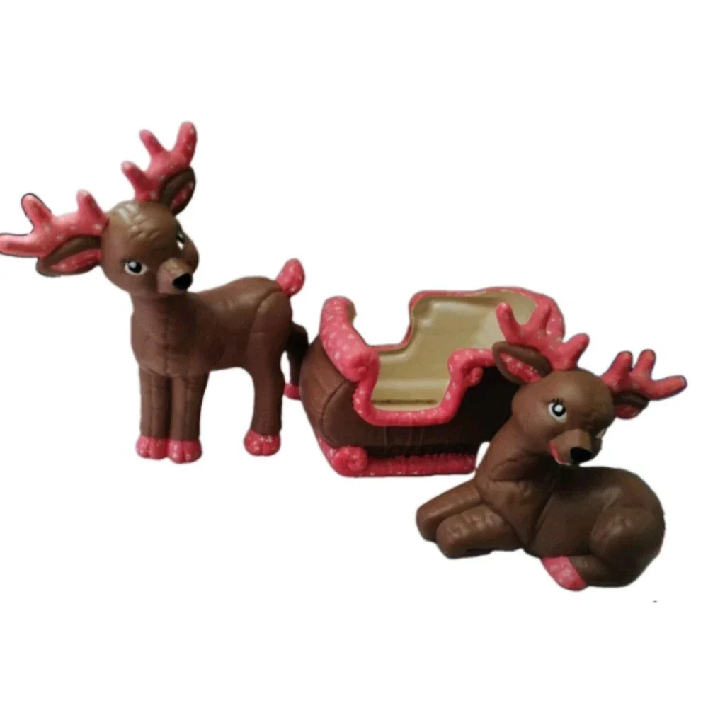 Vintage 1987 Kimple Softy Ceramic Reindeer Sleigh Set 3 Pc Quilted Pink Decor